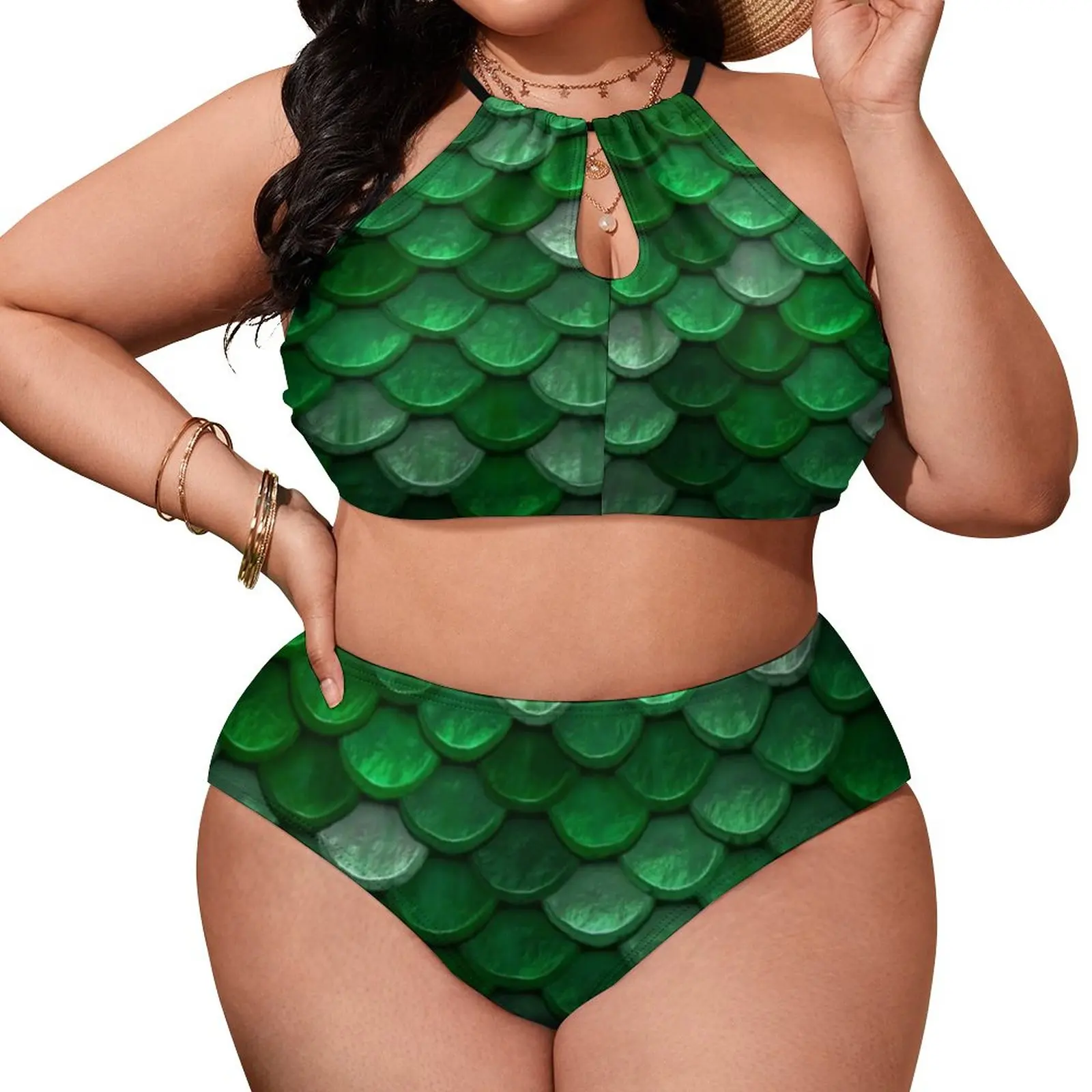 

Colorful Metallic Bikini Swimsuit Green Scales Print Swimwear Push Up Funny Bikini Set Surf Plus Size Bathing Suit Beach Wear