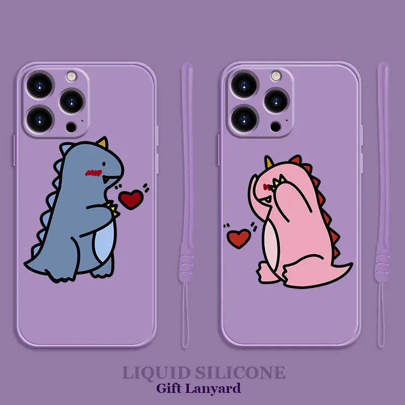 

Liquid Soft Case For Apple iPhone 14 13 Pro 11 12 6 6S 7 8 Plus X XR XS Max Silicon Phone Cover Little Dinosaur Cute