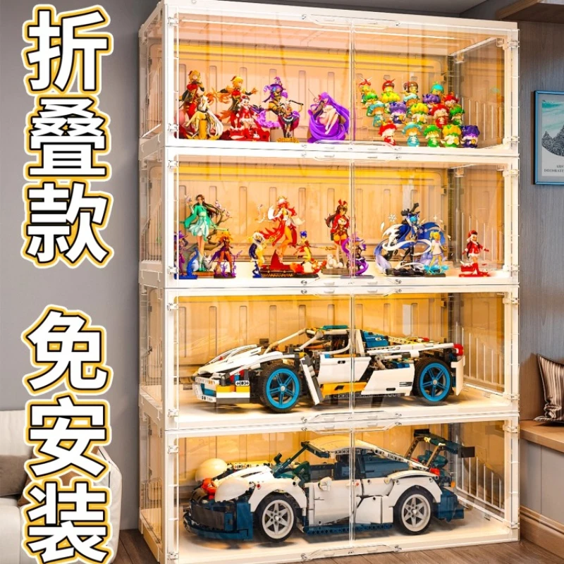 Фото Бесплатная установка, шкаф-витрина LEGO, прозрачное хранилище с легкой подсветкой, применимая модель, стеллаж для игрушек, строительный блок №1