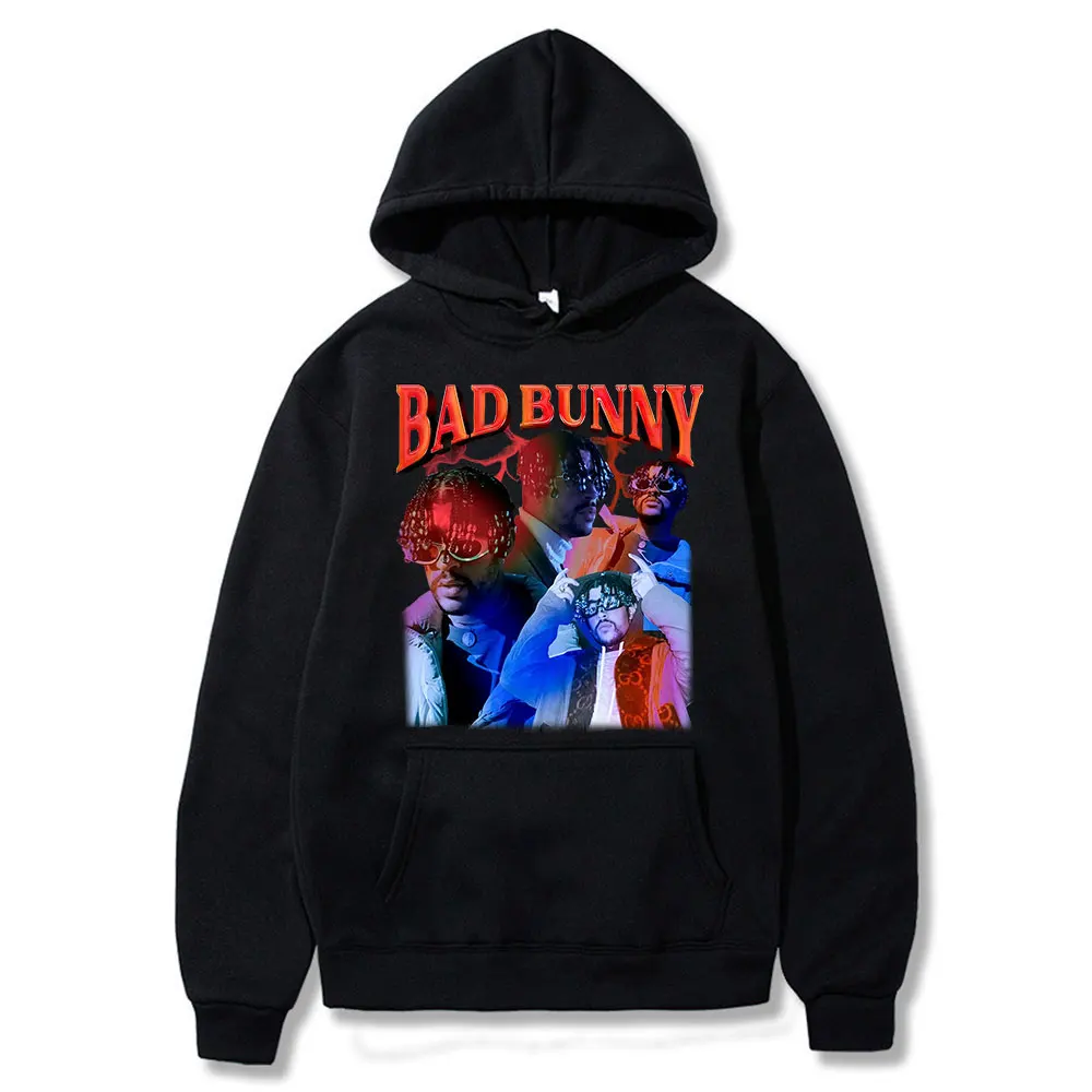 

Hip Hop Rapper Bad Bunny Long Sleeve Hoodies Cotton Oversized Sweatshirts Women Men Graphic Print Pullovers Vintage Streetwear