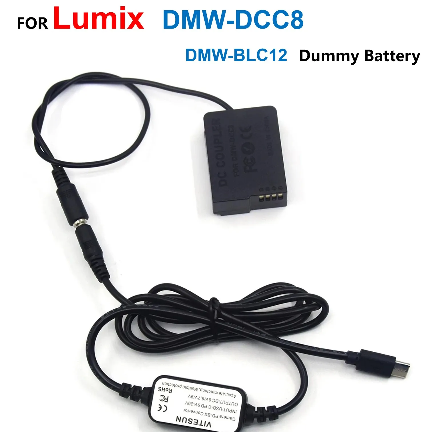 

DCC8 Coupler DMW-BLC12 Fake Battery+USB-C PD Adapter Cable AC8 For Lumix DMC-FZ1000 FZ2000 FZ200 FZ300 G7 G6 GX8 GH2 GH2K GH2S