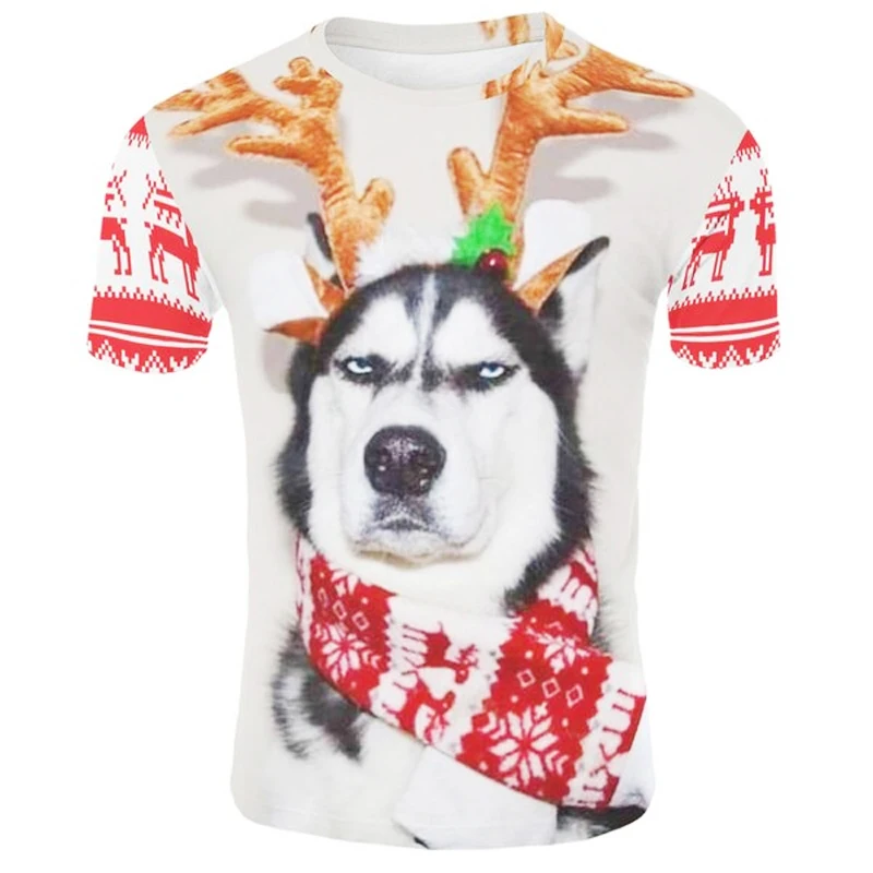

Summer Outdoor Leisure Husky Pattern Printed T-shirt Short Sleeves