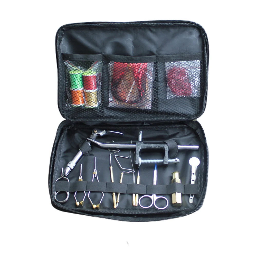 

Fly Tying Kit Fishing Accessories Set With Vise Bobbin Threader Whip Finisher Plier Bodkin Mylar Tinsel İn Hanks DIY Tools Pesca