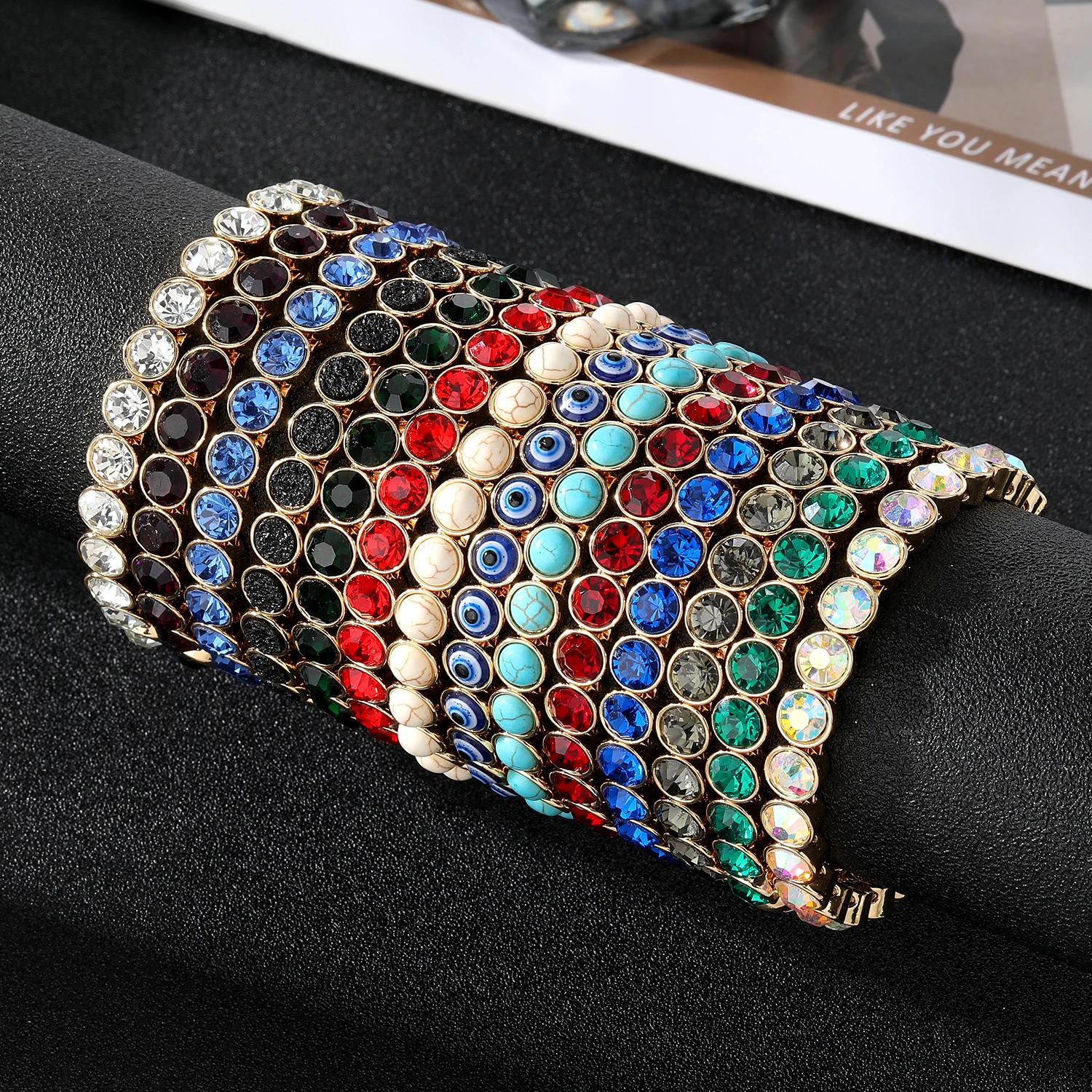 

Classic Stainless Steel Magnetic Open Bracelet Fashion Crystal Inlay Zircon turquoise Devil's Eye Stone Bracelet Jewelry Gift