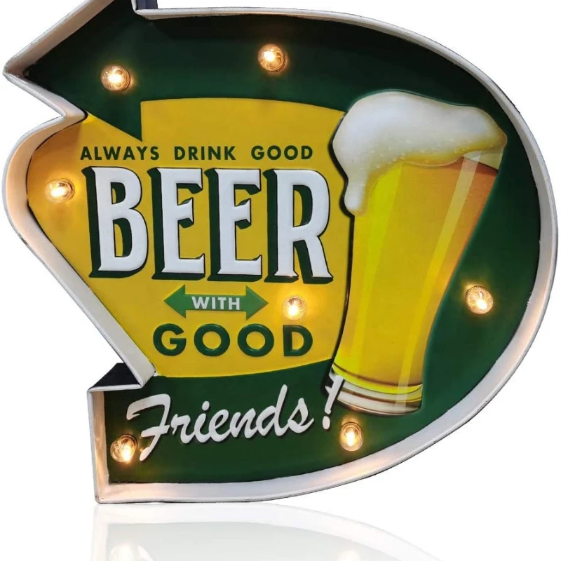 

Metal Wall Retro Tin Vintage Decor Signs,Industrial Style Light Up Sign for Bar Wall Decoration(Beer)