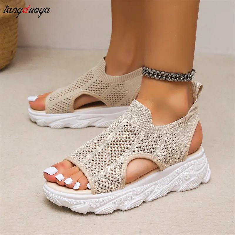 

2022 Summer Women Sandals Mesh Casual Shoes White Thick-Soled mesh Sandalias Open Toe Beach Shoes for Women New Zapatos Mujer 43