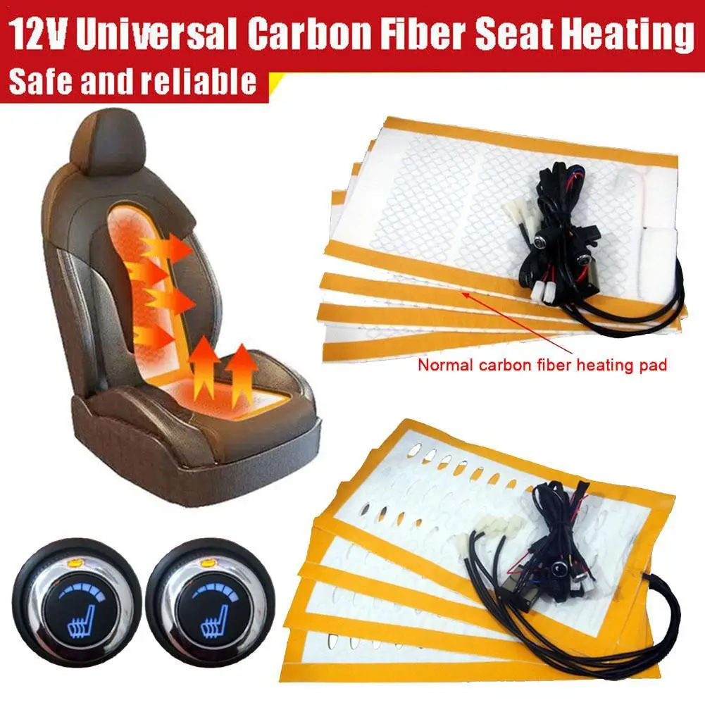 

Universal Built-in Car Seat Heater Kit 12V Alloy Wire Fast Heating Carbon Fiber Pads Fit 2 Seats 6-Levels Control Switch System