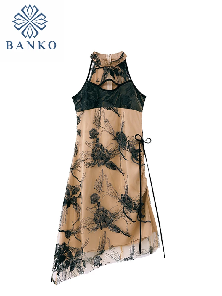 

Женское кружевное платье в стиле пэчворк, облегающее асимметричное платье без рукавов с круглым вырезом и принтом в стиле ретро, платье для ...