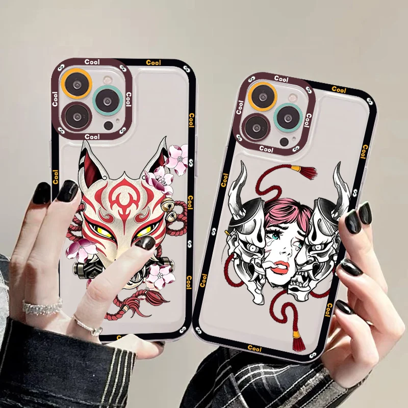 

Samurai Oni Mask Phone Case For IPhone 11 12 13 14 Mini Pro Max XR X XS TPU Clear Case For 8 7 6 Plus SE 2020