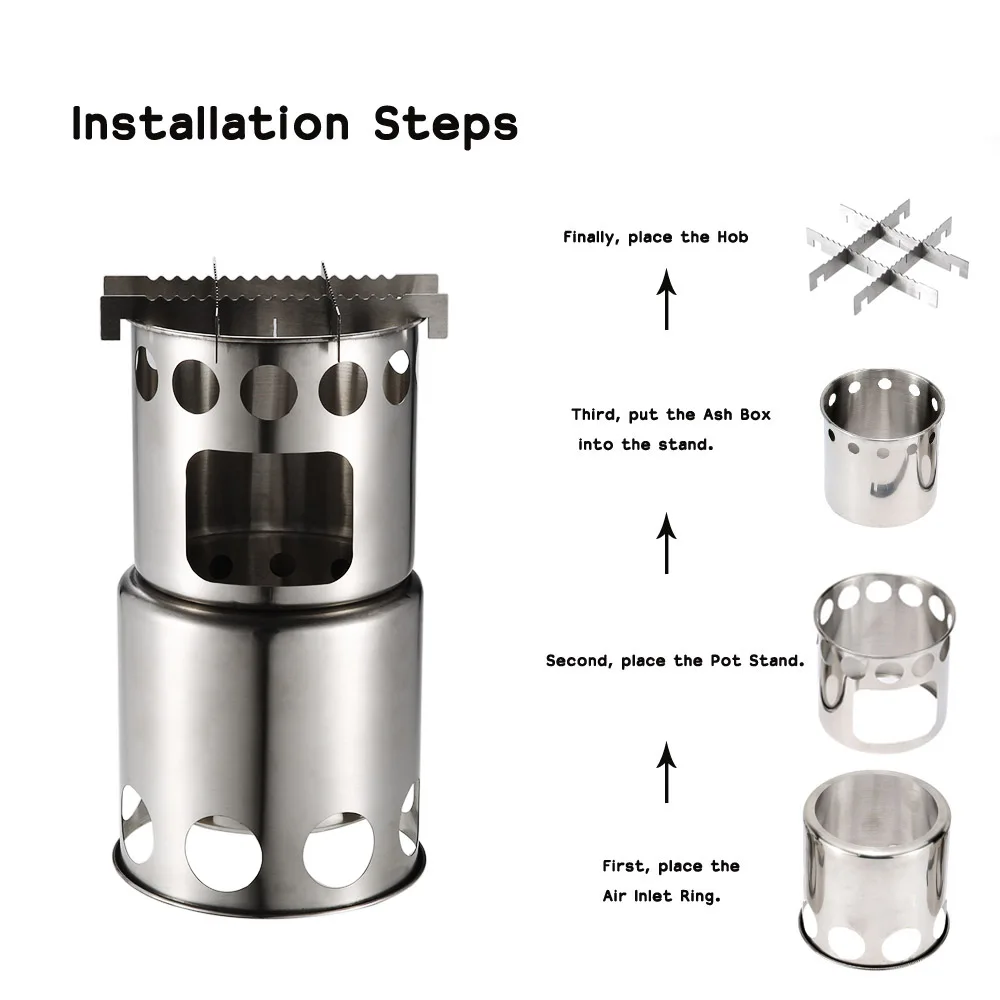 Портативная легкая деревянная горелка Lixada из нержавеющей стали уличная для