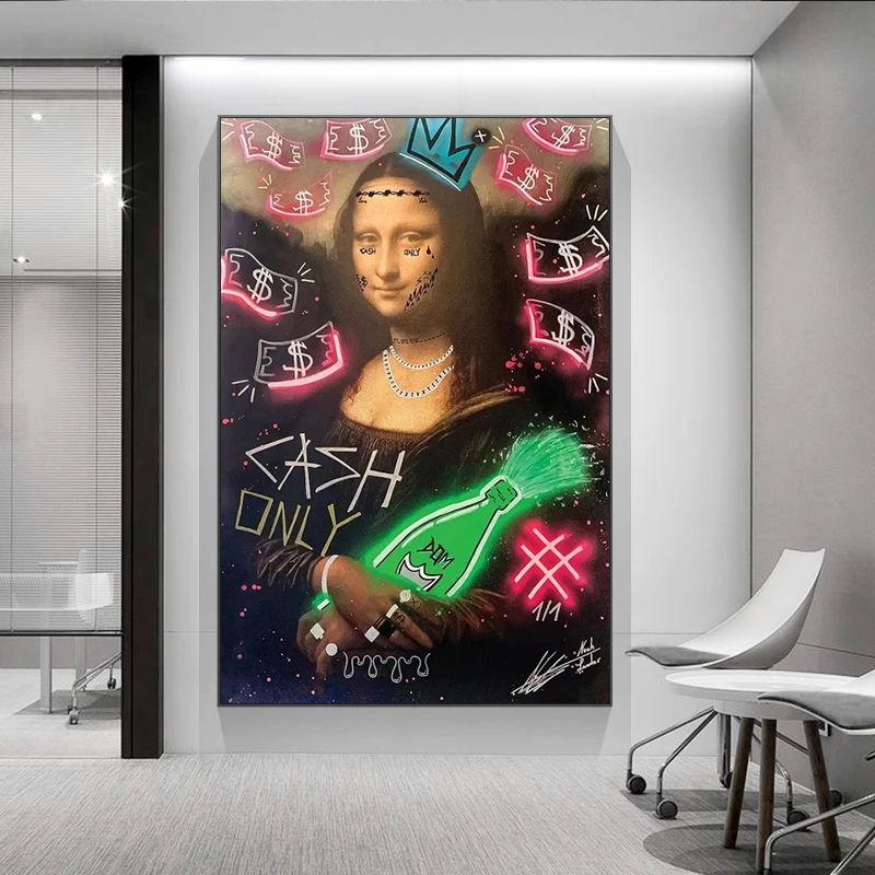 

Mona Lisa Oil Painting Motivational CASH ONLY Dollar Canvas Posters Prints Nordic Modern Art Wall Picture for Office Home Decor