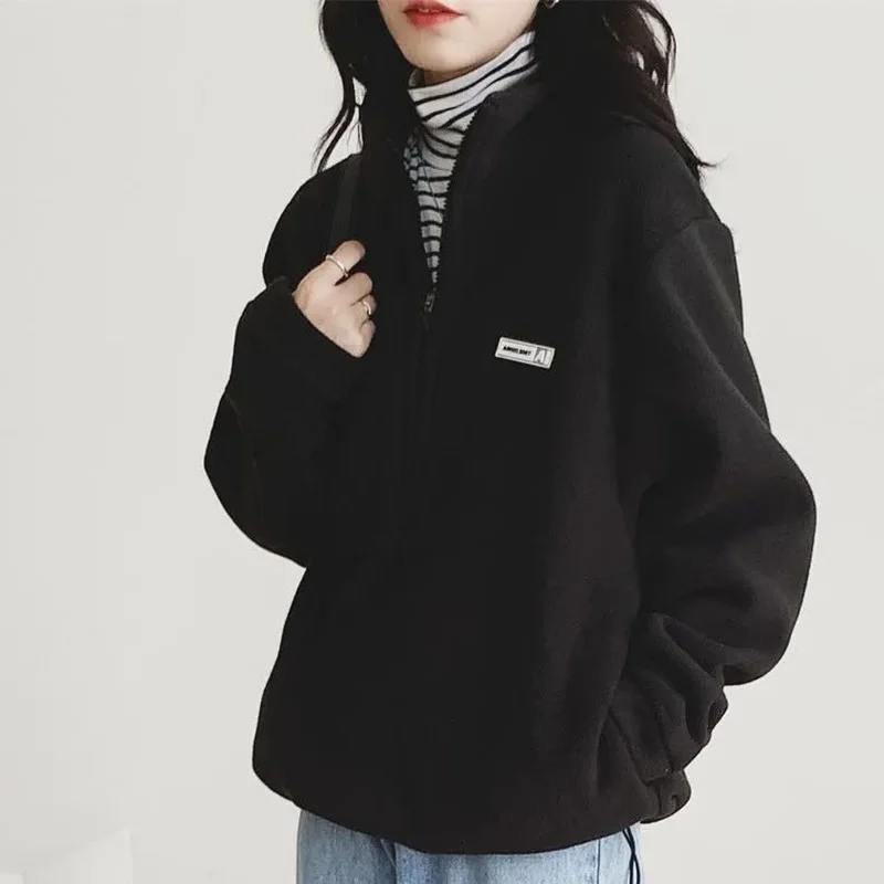 Deeptown Vintage Casual Fleece Women Hoodies Japanese Korean Fashion  Preppy Female Zipper Sweatshirts Winter Loose All-match