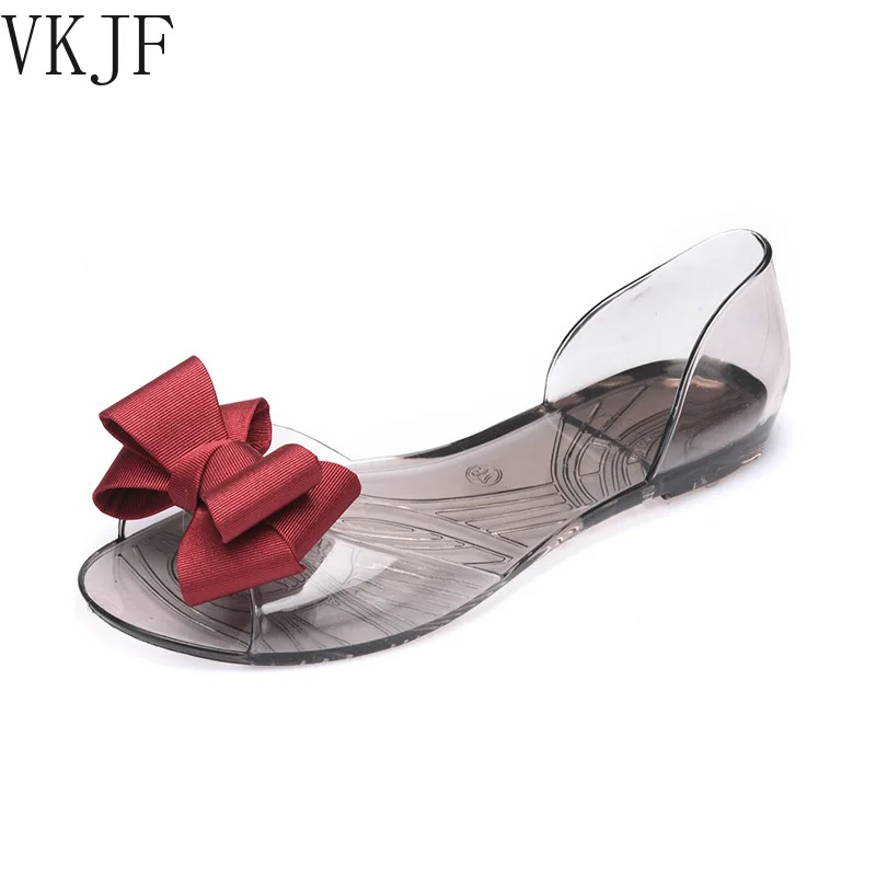 

2022 Summer Sandals Women's Shoes Women's Summer Net Red Flat Jelly Beach Women's Bow Fashion Sandals