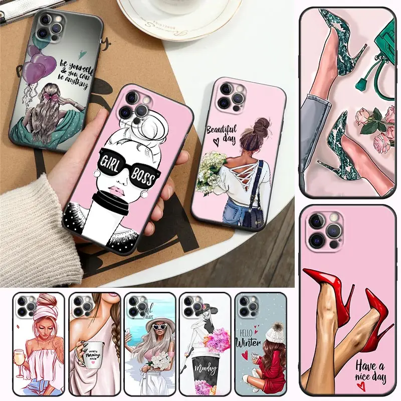 

Boss Girl Apple Case For iPhone 11 12 13 mini Pro Max XS X XR 7 8 6S plus SE 2020 Soft Cases Cover Coffee Fashion Beautiful Girl