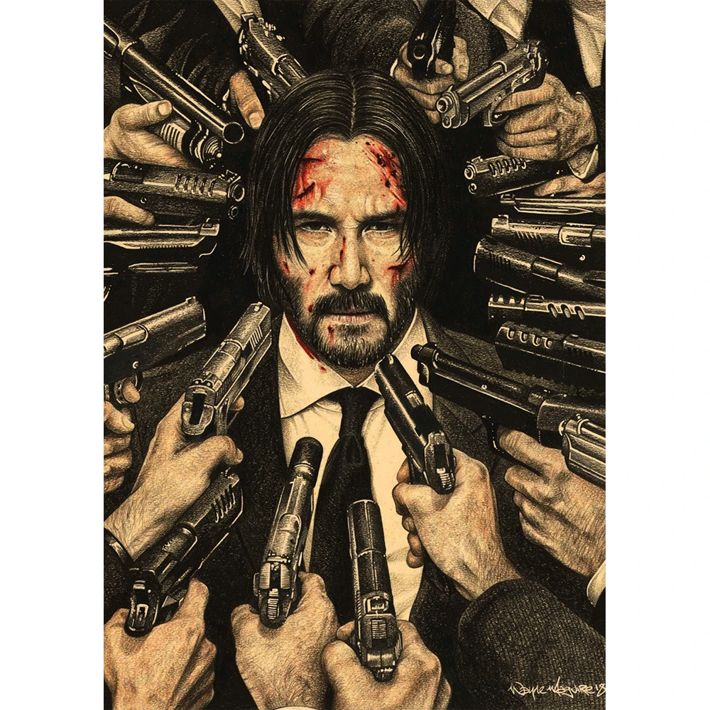 John Wick Movie Retro Kraft Poster Bar Office Cafe Home Art Wall Sticker Decoration | Painting &amp Calligraphy