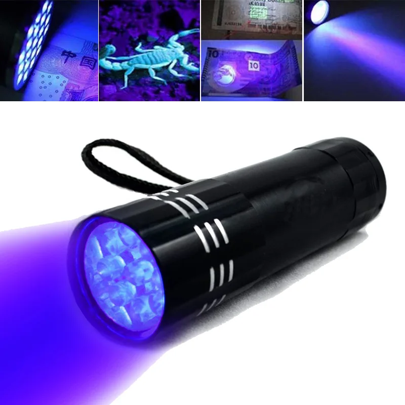 

UV Light Torch Lamp Super Mini 9 LED Flashlight Black Ultraviolet Light Super Mini Aluminum UV Flashlight Torch Lamp
