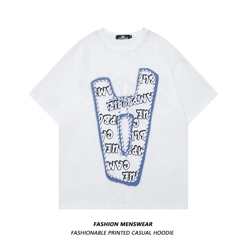 

2022 Summer New European and American Fried Street Alphabet Printing Men and Women Lovers Oversize Casual T-shirt