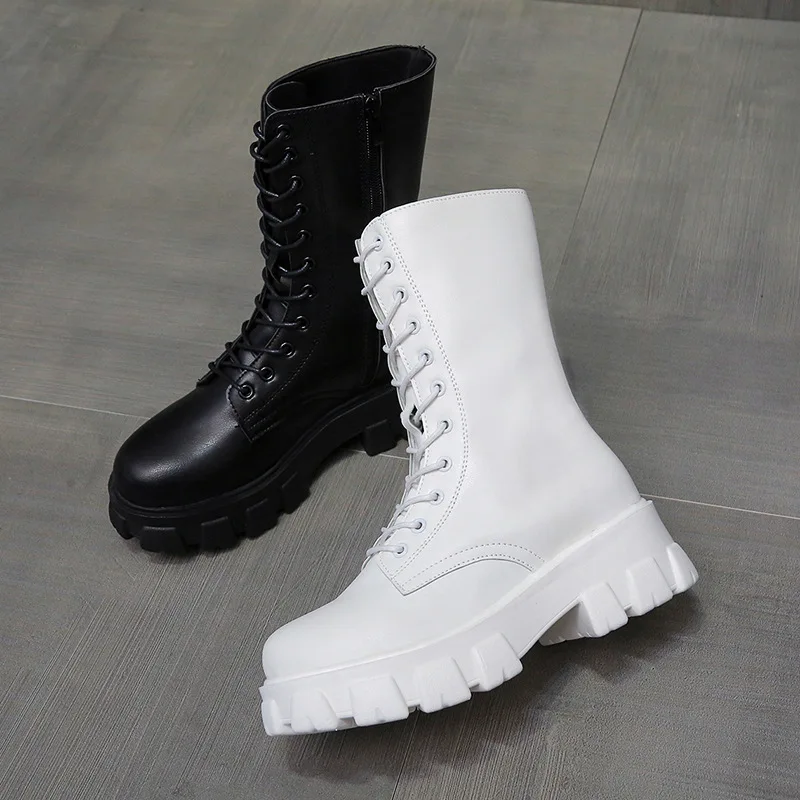 

Женские облегающие ботинки на высокой подошве, осенне-зимние ботинки в британском стиле, мотоциклетные ботинки с боковой молнией и толстой подошвой, новинка 2023