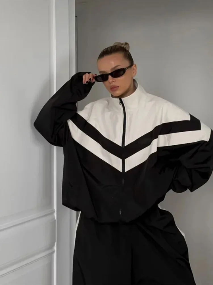 Повседневные спортивные брючные костюмы женские свободные комплекты оверсайз