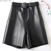 2022 new leather shorts high waist fashion loose wide leg shorts j2