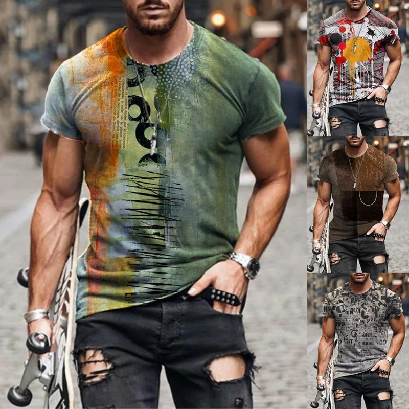 Casual Modern Men's T-shirt, Round Collar, Short Sleeve, Quick-drying, Abstract for Men, Summer Clothing