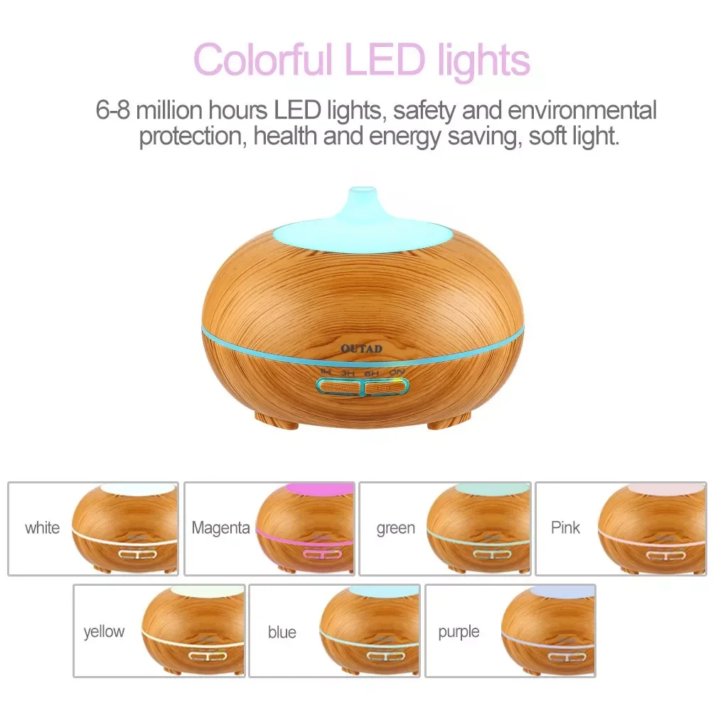 

NEW2023 Colorful LED Wood Ultrasonic Aromatherapy Machine Ultrasonic Aroma Diffuser Humidifier Aroma Therapy Dome Cover 300ml