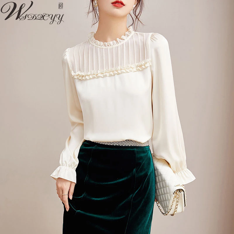 

Women Chiffon Shirt 2022 Summer Korean Fashion Solid Blouse All-match Casual Long Sleeve Design Aesthetics Clothing Plus Size