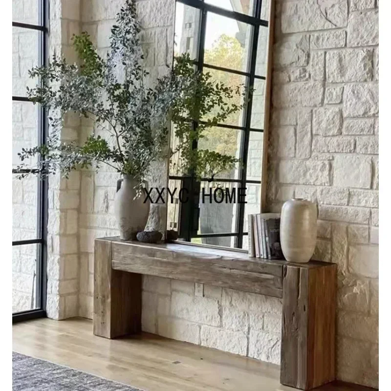 Бревенчатый длинный узкий стол Консольные столы из цельного дерева натурального