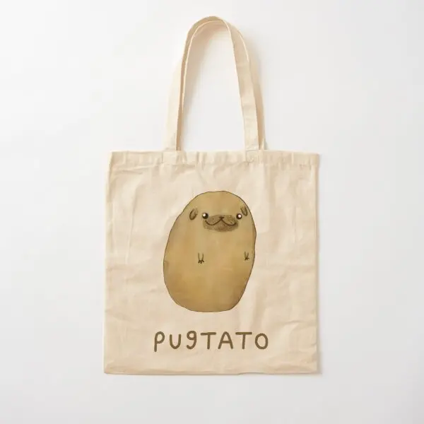 

Хлопковая Холщовая Сумка Pugtato, многоразовая Складная Дамская дизайнерская тканевая сумка-тоут с принтом, модная повседневная дорожная Сумочка унисекс