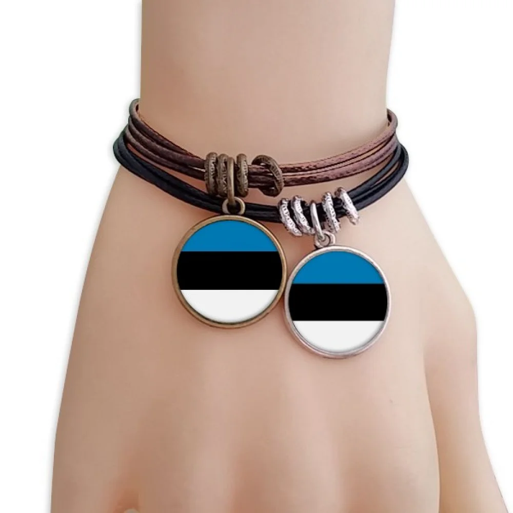 

Estonia National Flag Europe Country Bracelet Double Leather Rope Wristband Couple Set