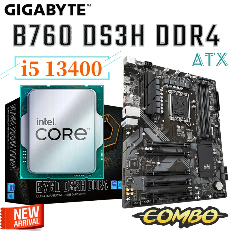 

Gigabyte B760 DS3H DDR4 Motherboard + Intel Core i5 13400 CPU Set Combo LGA 1700 D4 128GB PCIe 4.0 M.2 ATX Office Mainboard New