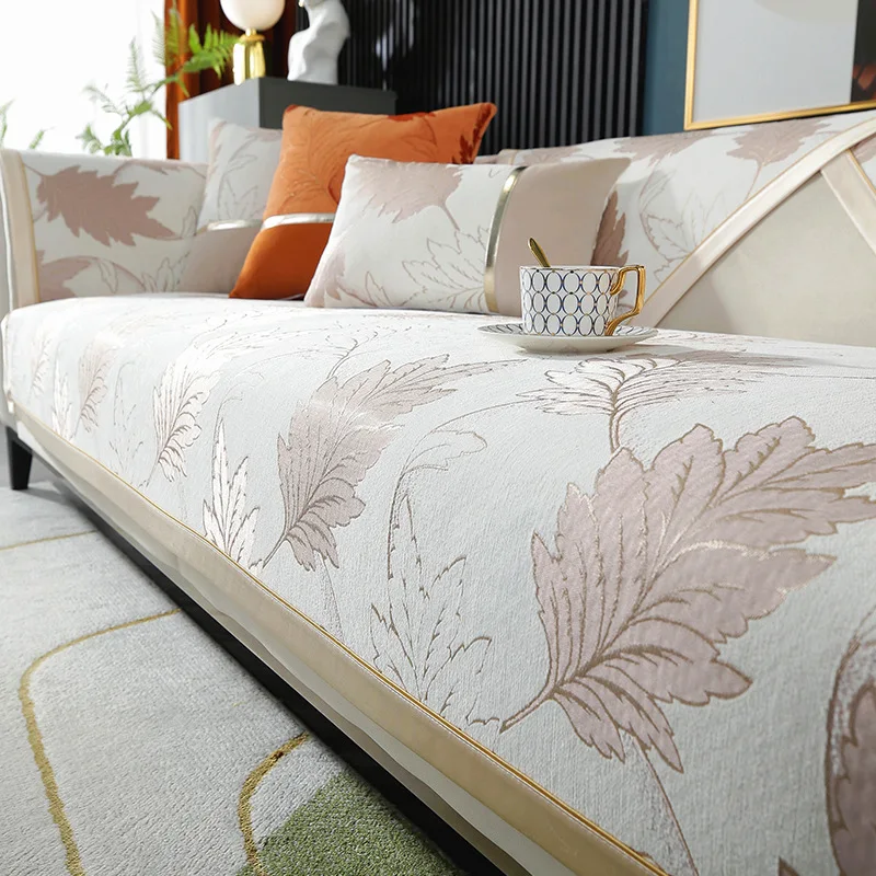 

Thickened Chenille Modern Embroidery Sofa Towel Non Slip Sofa Mat Couch Slipcovers for Living Room Solid Color Sofa Covers