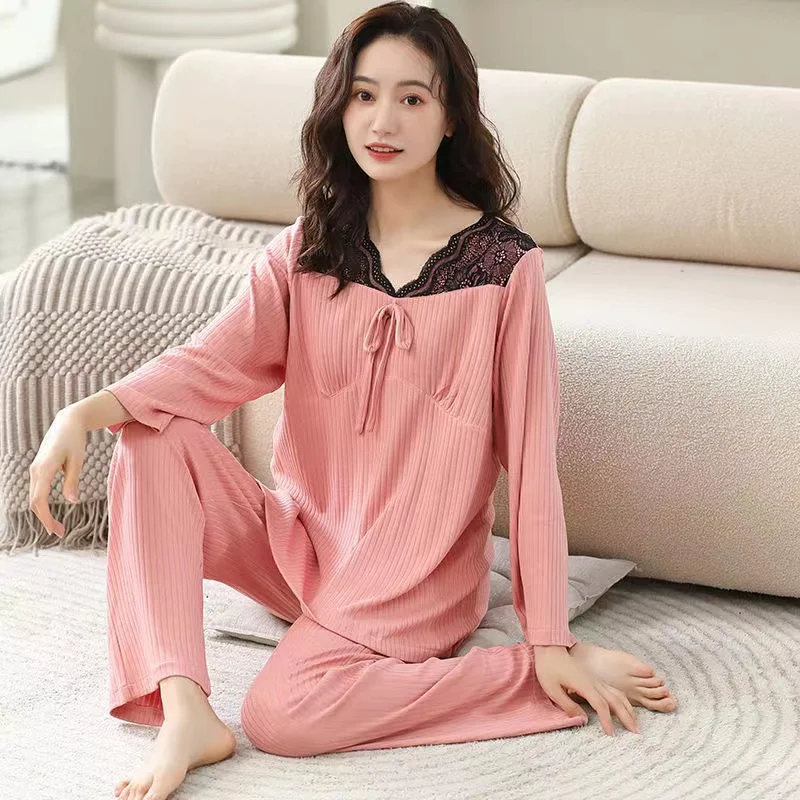 

Modal Pajamas Set Women's Spring Pyjamas V-Neck Two Piece Sets Sleepwear Full Sleeve Loose Comfort Pijama Mujer Home Clothes