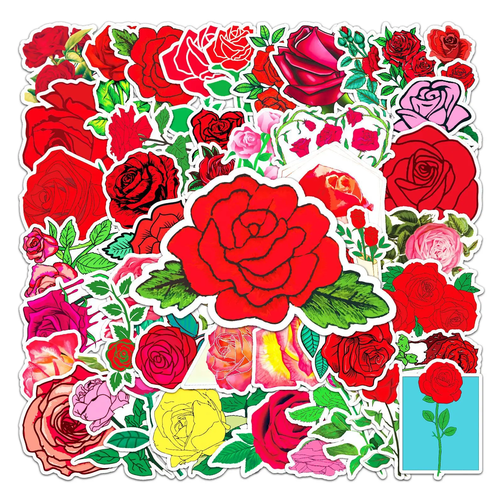 

10/30/50pcs Rose Creative Stickers Scooter Aesthetic Art Scrapbook Notebook Computer Car Motorcycle Decal Stickers Girl Toys