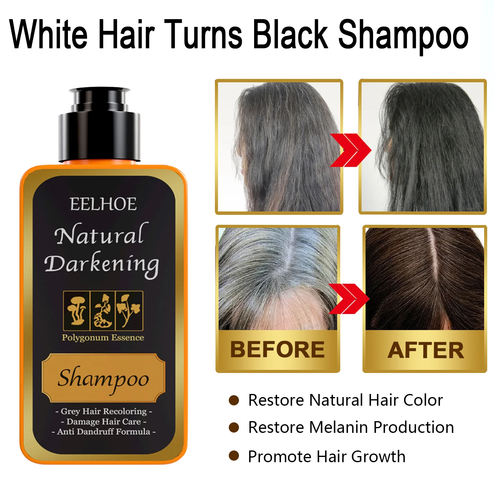 

Black Hair Growth Shampoo Prevent White Hair Restore Melanin Oil Control Anti-Dandruff Anti-itch Cleansing hair roots Smooth