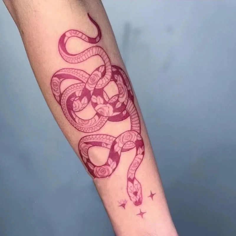 Big Size Red Snake Tattoos Waterproof Temporary Tattoo Stickers for Women Men Body Art Waist Decals Sleeve Fake Tatto | Красота и