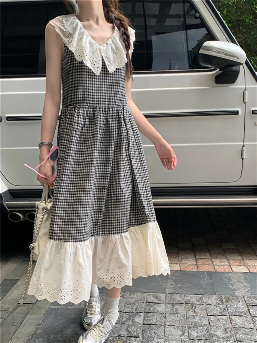 Женское длинное платье в клетку Alien Kitty винтажное кружевное приталенное офисное