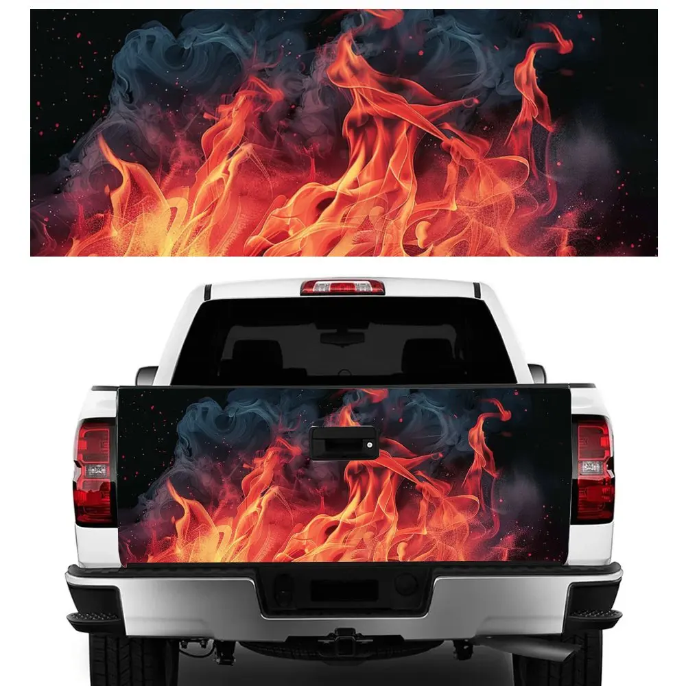 Blazing Red Flame with Smoke Car Tail Trunk Protect Vinly Decal Auto Accessories DIY Hood Decoration Sticker for Off-road Pickup