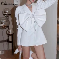 2022 spring korean style fashion simple office lady white suit womens elegant hollow out midriff single breasted diamond blazer