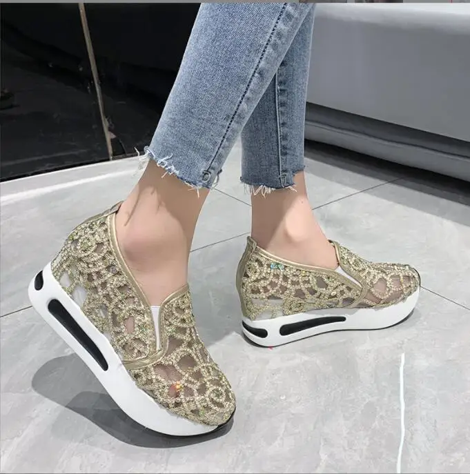 New High Heels Classic Platform Wedges Female Pumps Women's Mesh breathable fashion sequin women's shoes Wedding Shoes