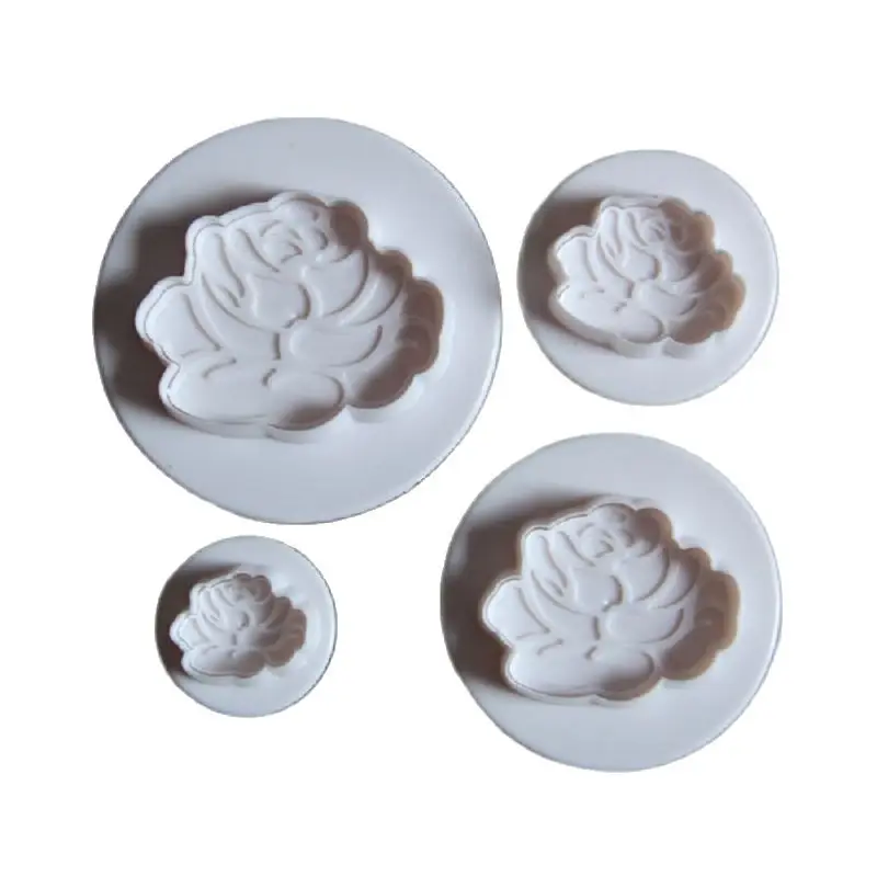 

Free Shipping 4pcs Plastic Hot Rose Shaped Plunger Cookie Cutters Cake Fondant Molds Set HB0513