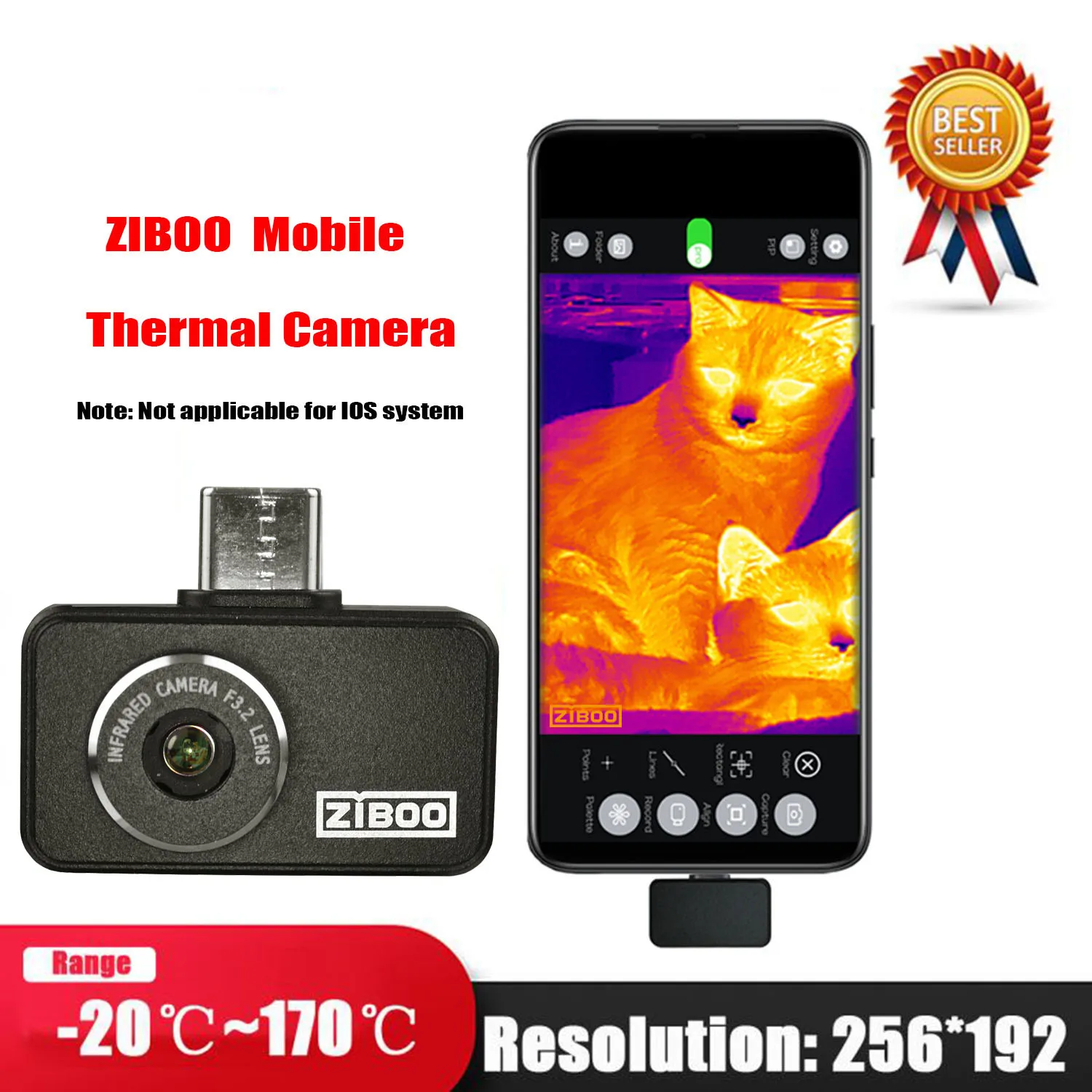 

ZIBOO Mobile Phone Thermal Infrared Thermal Imager Camera Thermal Imager Thermal Leak Diagnosis Thermal Sensor Thermometer.