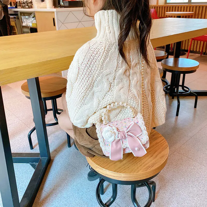 Girl's Crossbody Bag Flower Pearl Handbag Bow-knot Rabbit Shoulder Pocket Coin Purse Kids Princess Messenger Bag Birthday Gifts