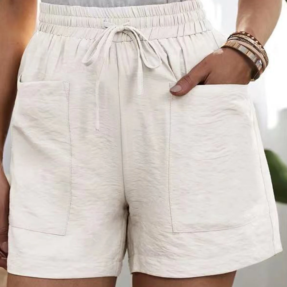Europe And The United States Summer New Women Loose Linen Casual Shorts Pocket Solid Color Large Size High Waist Wide Leg Pants
