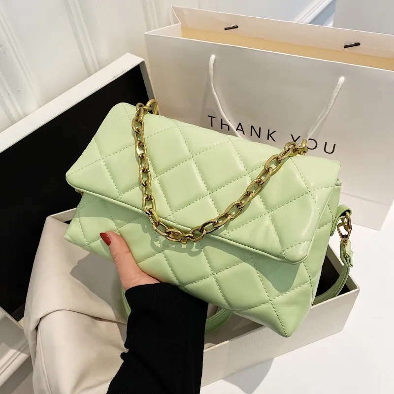 Luxury Designer Bag Chain Purse And Handbags For Women 2023 New Soft PU Leather Crossbody Bag Plaid Thread Small Shoulder Bag