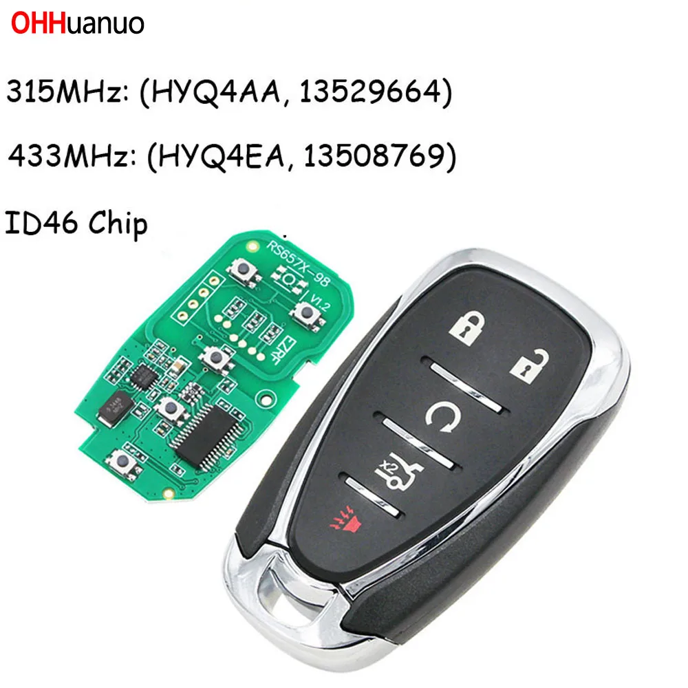 4 + 1/5 кнопки дистанционный смарт ключ-брелок для Chevrolet Camaro Equinox Cruze Malibu Spark 315 МГц или
