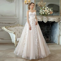 elegant engagement wedding dress for bride strapless bridal gown party floor length with chic applique vintage lace up back 2022
