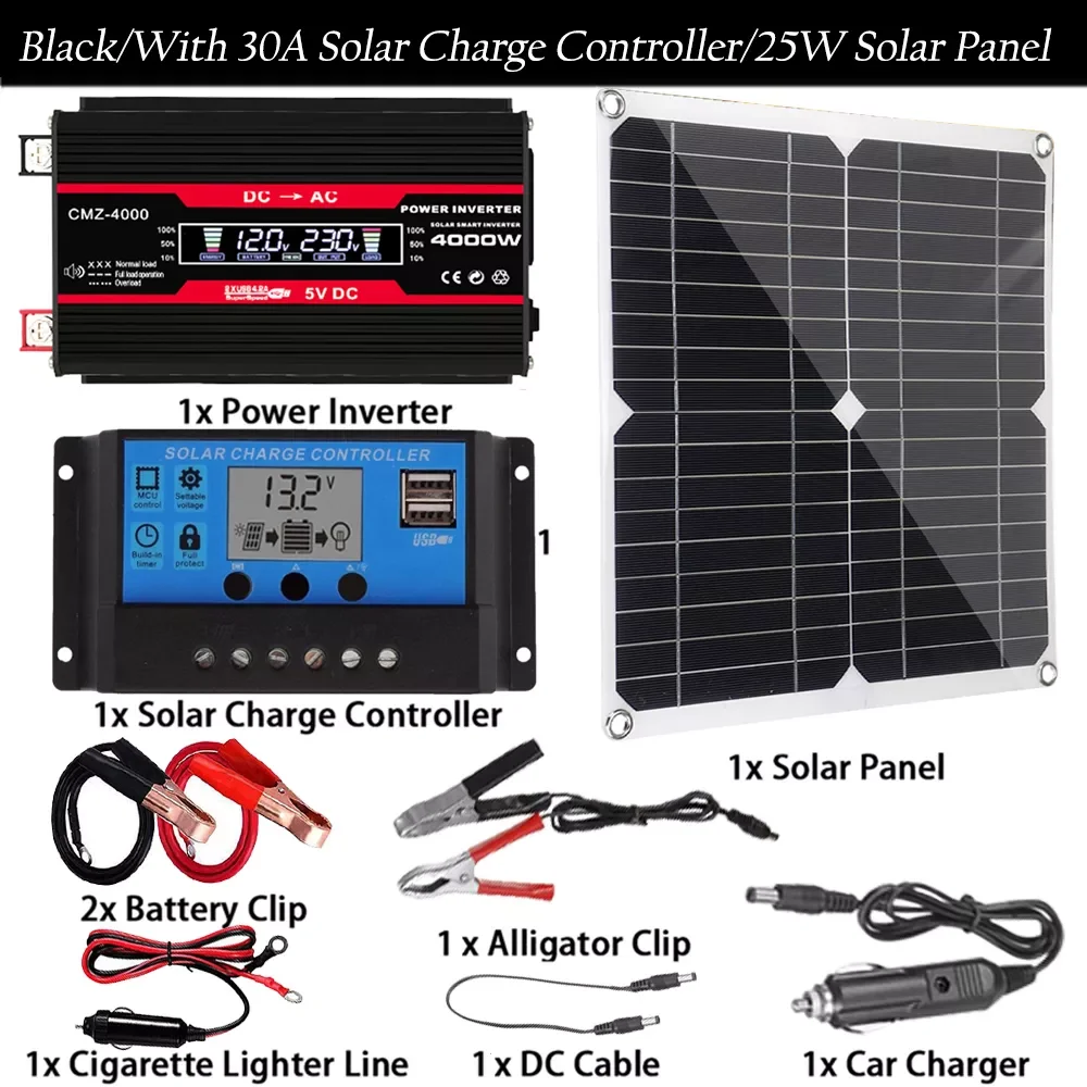 

110 В/220 В система солнечных панелей 18V2 5 Вт солнечная панель 30 А контроллер заряда 4000 Вт автомобильный комплект солнечных инверторов полный к...