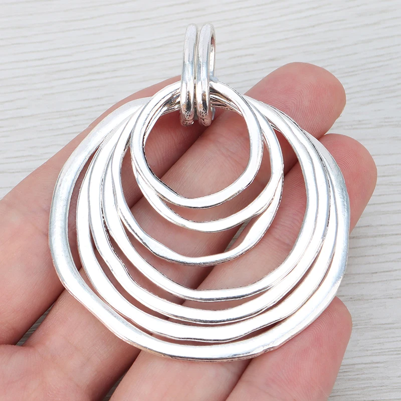 3 х тибетские серебряные подвески в стиле бохо с отверстиями, большие круглые подвески с 7 кругами, аксессуары для фотографий 70x55 мм