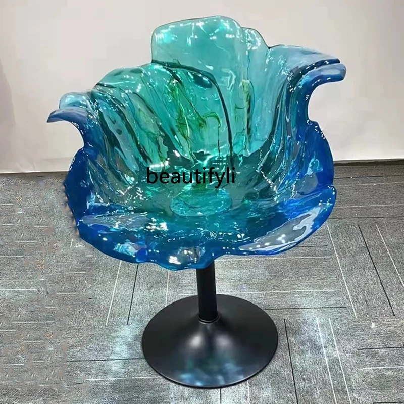 

yj Petal Color Bar Stool Epoxy Resin Transparent Water Drop Lifting Armchair Sculpture Chair Crystal Stool Rotation
